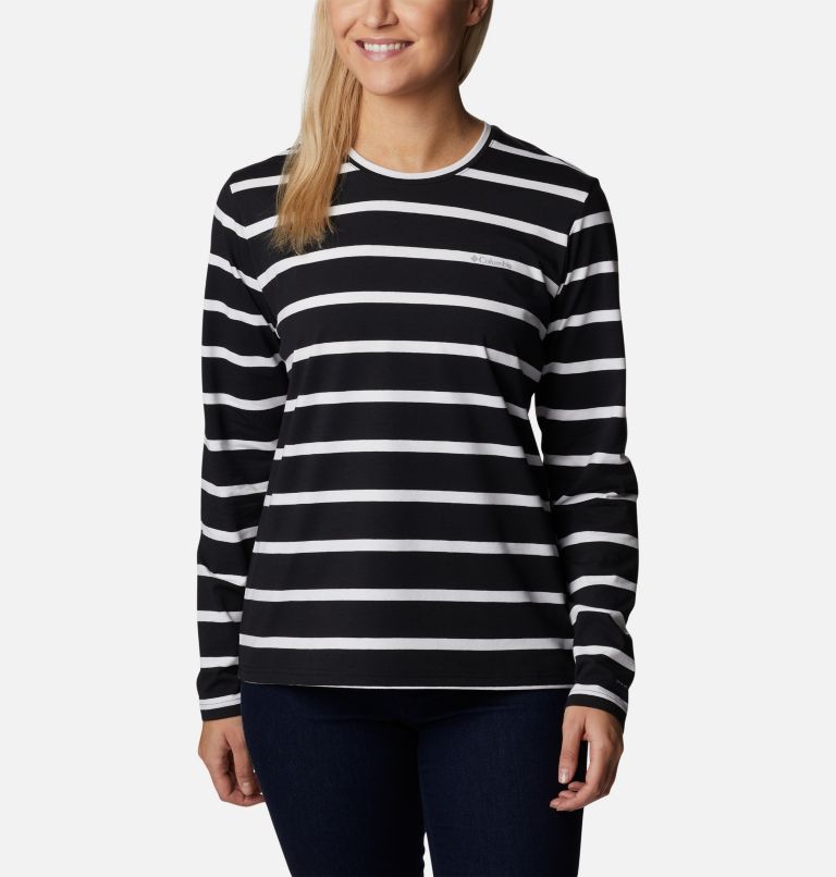 Women's Sun Trek Pattern Long Sleeve T-Shirt, Color: Black Sun Shade Stripe