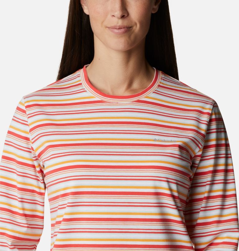 Women's Sun Trek Pattern Long Sleeve T-Shirt, Color: Coral Reef Multi Sunrise Stripe, image 4