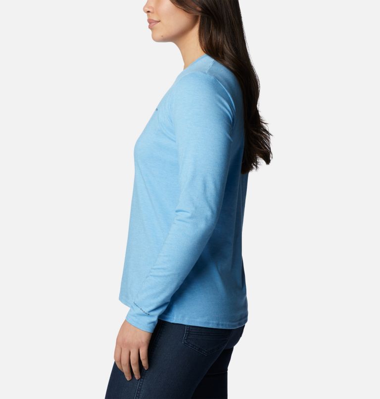 Thumbnail: T-shirt à manches longues Sun Trek pour femme, Color: Vista Blue Heather, image 3