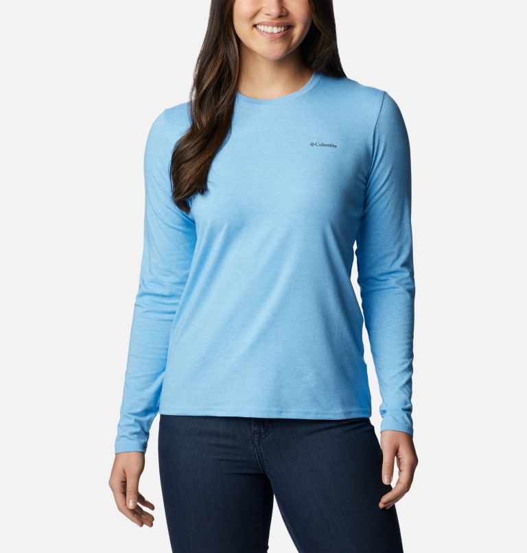 Thumbnail: T-shirt à manches longues Sun Trek pour femme, Color: Vista Blue Heather, image 1