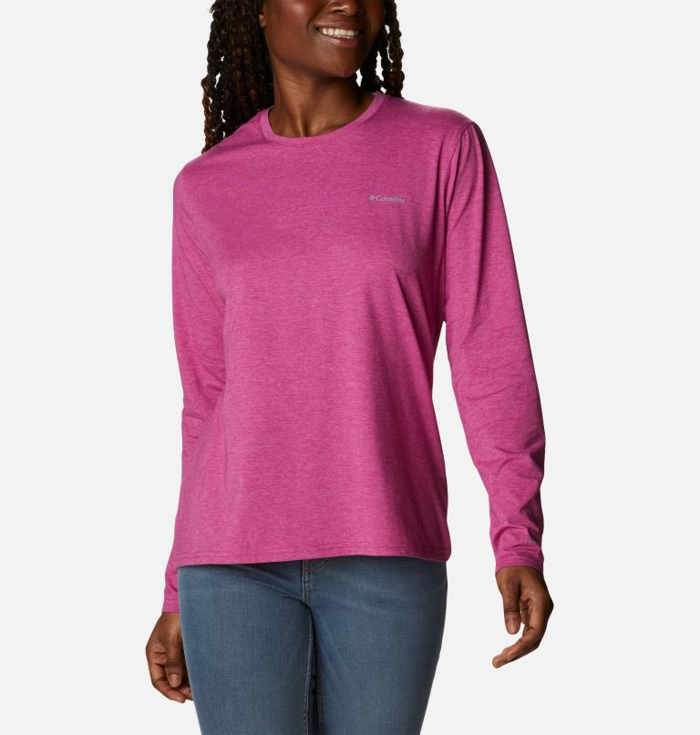 Women's Sun Trek Long Sleeve T-Shirt, Color: Wild Fuchsia Heather, image 5