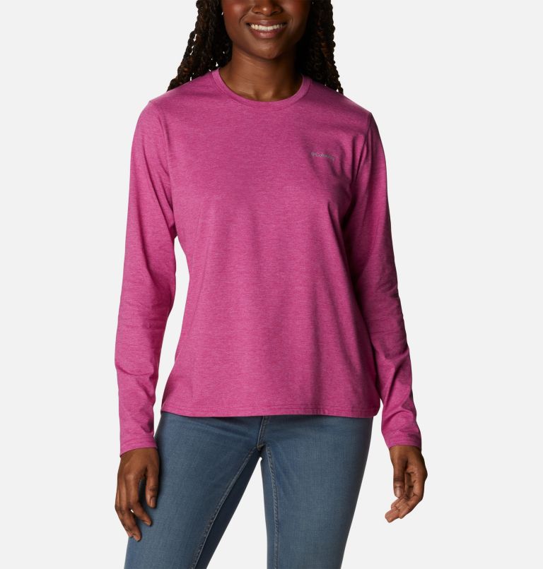 Thumbnail: Women's Sun Trek Long Sleeve T-Shirt, Color: Wild Fuchsia Heather, image 1