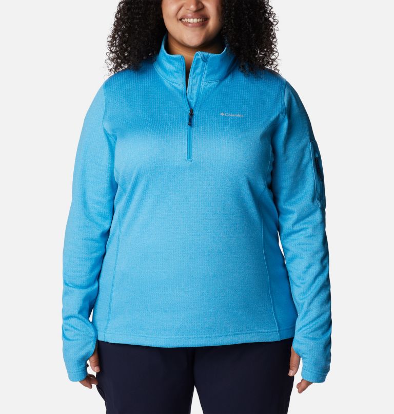Thumbnail: Women's Park View Grid 1/2 Zip Fleece Pullover - Plus Size, Color: Blue Chill Heather, image 1