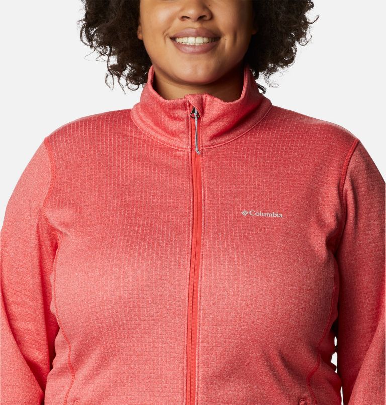 Thumbnail: Women's Park View Grid Full Zip Fleece Pullover - Plus Size, Color: Red Hibiscus Heather, image 4