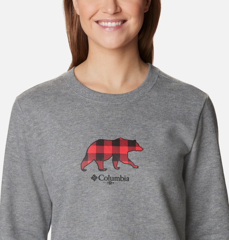Women's Hart Mountain II Graphic Crew, Color: Light Grey Heather, Bearly Plaid, image 4