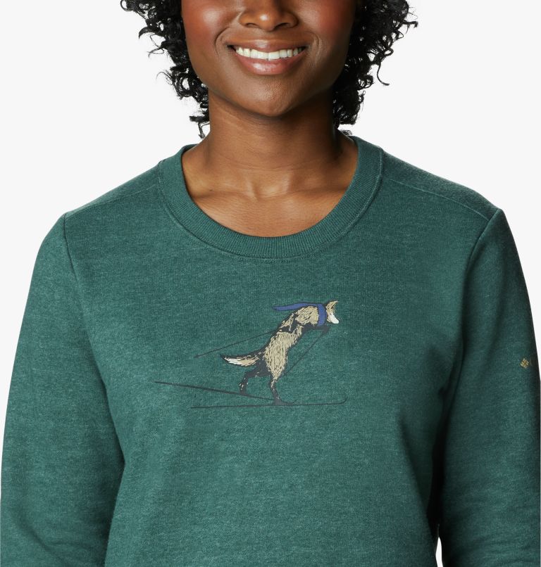 Women's Hart Mountain II Graphic Crew Sweatshirt, Color: Spruce Heather, Skiing Fox, image 4