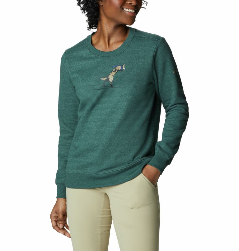 Thumbnail: Women's Hart Mountain II Graphic Crew Sweatshirt, Color: Spruce Heather, Skiing Fox, image 5