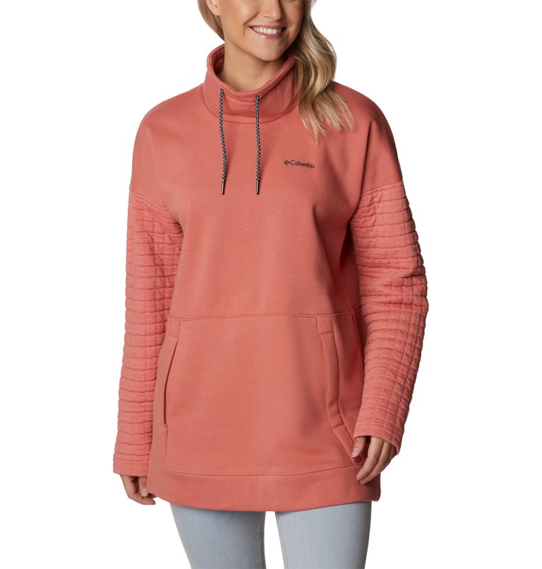 Women's Sunday Summit Oversized Funnel Pullover, Color: Dark Coral, image 1