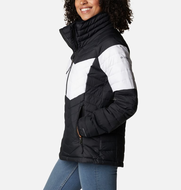 Women's Powder Lite Blocked Jacket, Color: Black, White, Black, image 3