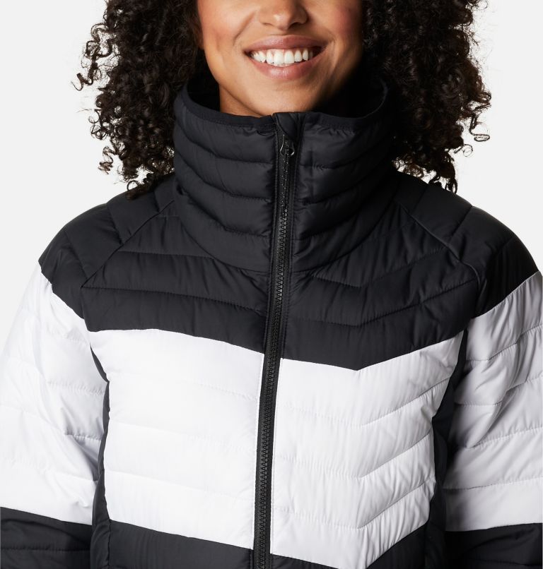 Women's Powder Lite Blocked Jacket, Color: Black, White, Black, image 4