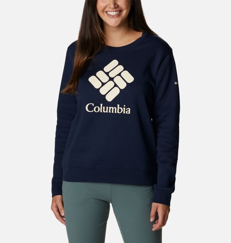 Thumbnail: Women's Columbia Trek Graphic Crew Sweatshirt, Color: Collegiate Navy, Stacked Gem, image 1