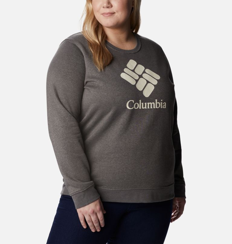 Thumbnail: Women's Columbia Trek Graphic Crew Sweatshirt - Plus Size, Color: Charcoal Heather, Stacked Gem, image 5