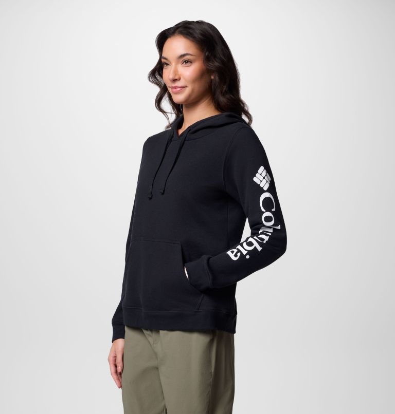 Women's Columbia Trek Graphic Hoodie, Color: Black, Gem Columbia Sleeve, image 3