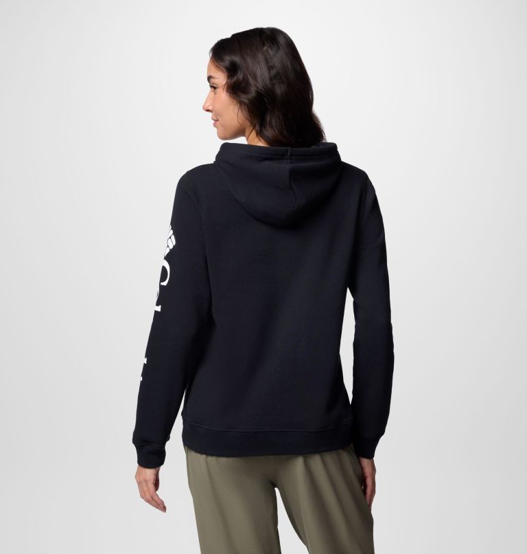 Women's Columbia Trek Graphic Hoodie, Color: Black, Gem Columbia Sleeve, image 2