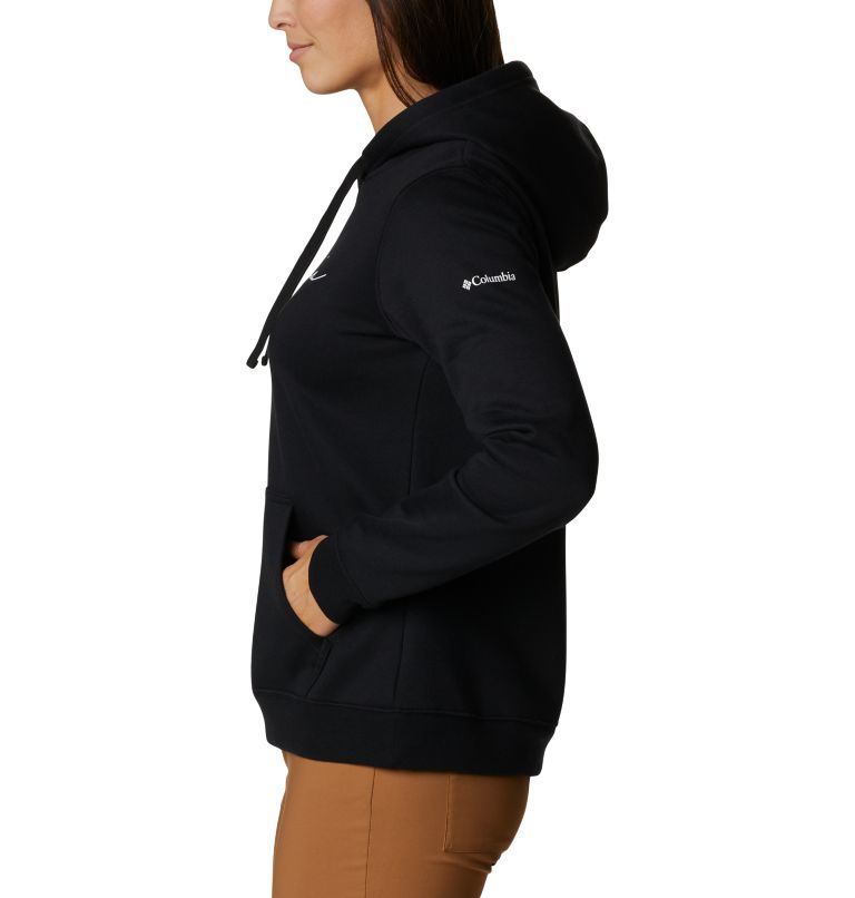 Women's Trek Graphic Hoodie, Color: Black, Script Logo, image 3