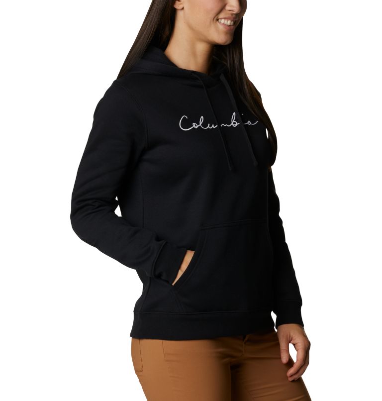 Women's Trek Graphic Hoodie, Color: Black, Script Logo, image 5