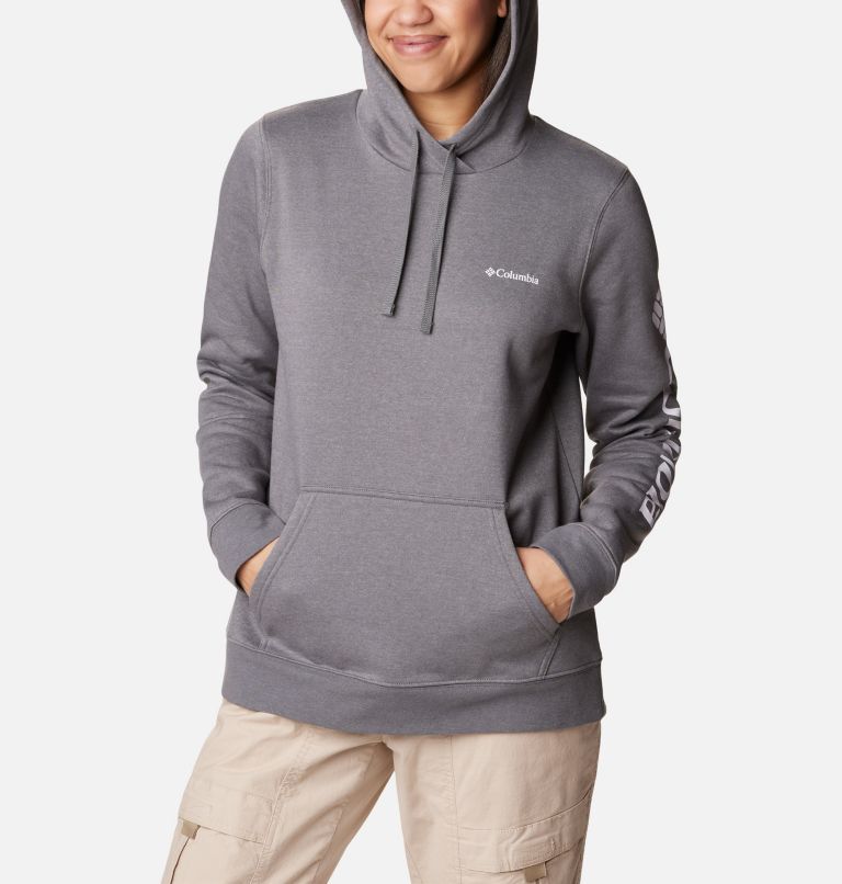 Women's Columbia Trek Graphic Hoodie, Color: City Grey Heather, White Logo, image 5