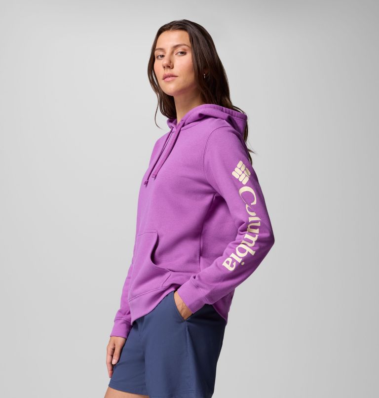 Women's Columbia Trek Graphic Hoodie, Color: Razzle, Gem Columbia Sleeve, image 3