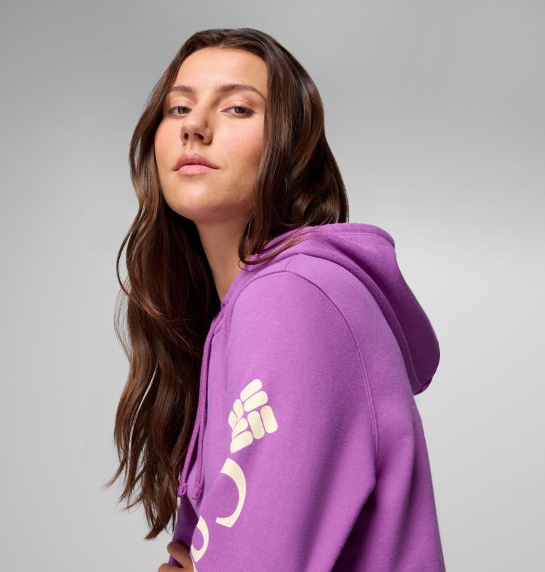 Women's Columbia Trek Graphic Hoodie, Color: Razzle, Gem Columbia Sleeve, image 4