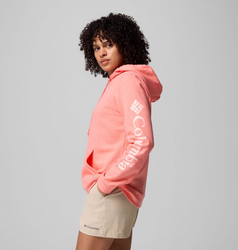 Women's Columbia Trek Graphic Hoodie, Color: Alpenglow, Gem Columbia Sleeve, image 4