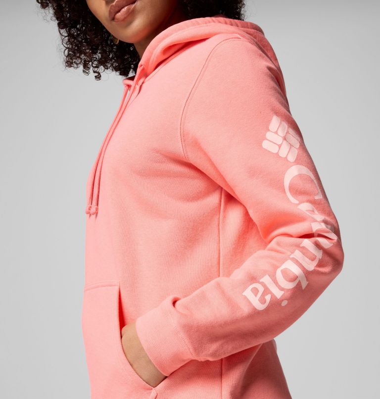 Women's Columbia Trek Graphic Hoodie, Color: Alpenglow, Gem Columbia Sleeve, image 6