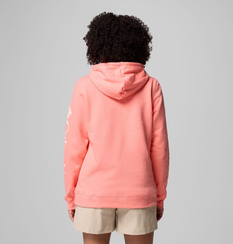 Women's Columbia Trek Graphic Hoodie, Color: Alpenglow, Gem Columbia Sleeve, image 3