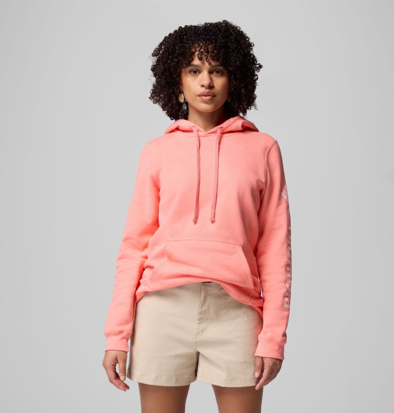 Women's Columbia Trek Graphic Hoodie, Color: Alpenglow, Gem Columbia Sleeve, image 1
