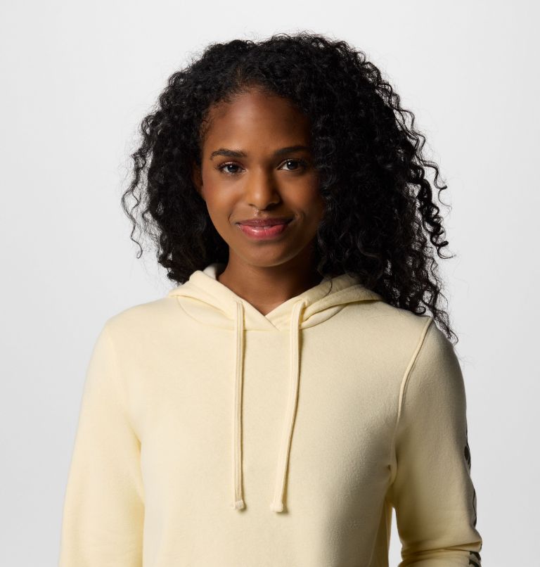 Women's Columbia Trek Graphic Hoodie, Color: Lemon Wash, Gem Columbia Sleeve, image 4