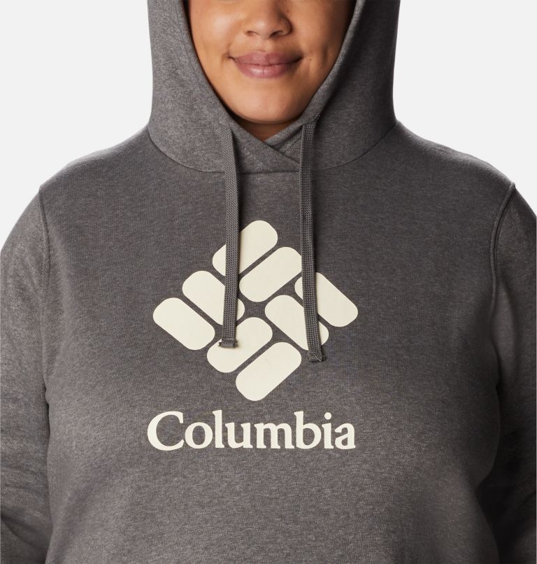 Thumbnail: Women's Columbia Trek Graphic Hoodie - Plus Size, Color: Charcoal Heather, Stacked Gem, image 4