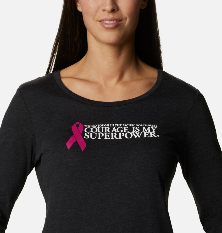 Thumbnail: Women's Tested Tough In Pink Long Sleeve T-Shirt, Color: Black Heather, Courage, image 4
