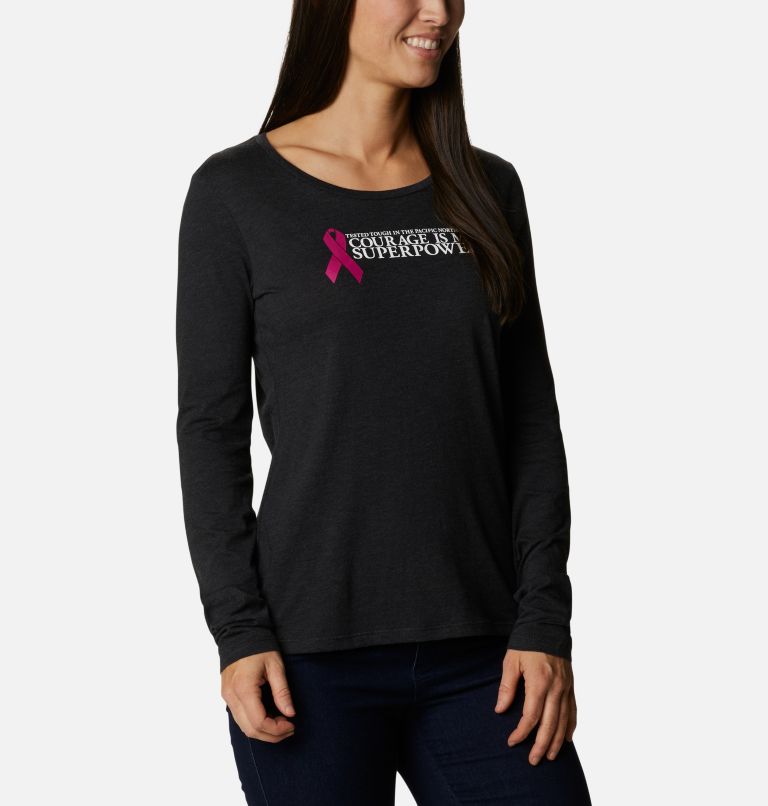 Thumbnail: Women's Tested Tough In Pink Long Sleeve T-Shirt, Color: Black Heather, Courage, image 5
