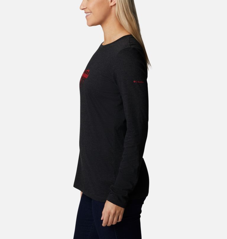 Thumbnail: Women's Hidden Haven Long Sleeve T-Shirt, Color: Black Heather, Range Roam Print, image 3