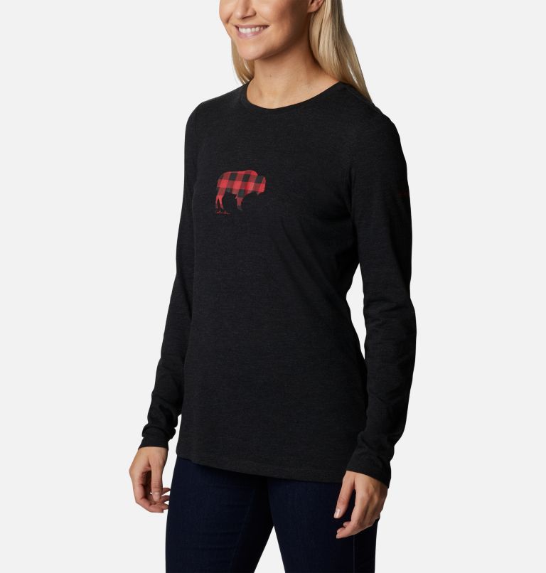 Thumbnail: Women's Hidden Haven Long Sleeve T-Shirt, Color: Black Heather, Range Roam Print, image 5