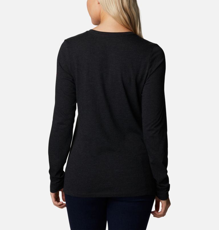 Thumbnail: Women's Hidden Haven Long Sleeve T-Shirt, Color: Black Heather, Range Roam Print, image 2