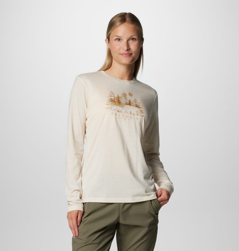 Women's Hidden Haven Long Sleeve T-Shirt, Color: Chalk, Treehome Omblur, image 1