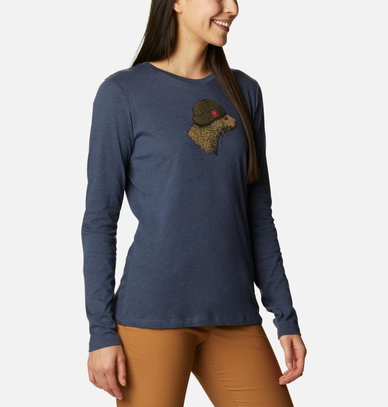 Thumbnail: Women's Hidden Haven Long Sleeve T-Shirt, Color: Nocturnal Heather, Otter, image 5