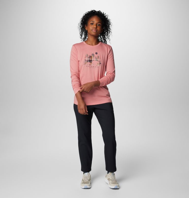 Women's Hidden Haven Long Sleeve T-Shirt, Color: Pink Agave, Treehome Omblur, image 3