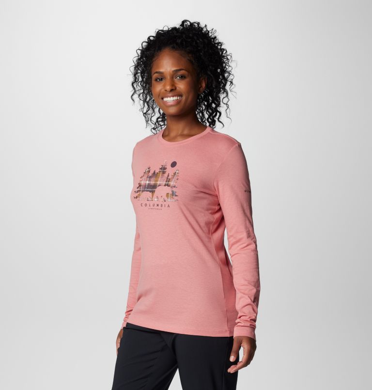 Women's Hidden Haven Long Sleeve T-Shirt, Color: Pink Agave, Treehome Omblur, image 4