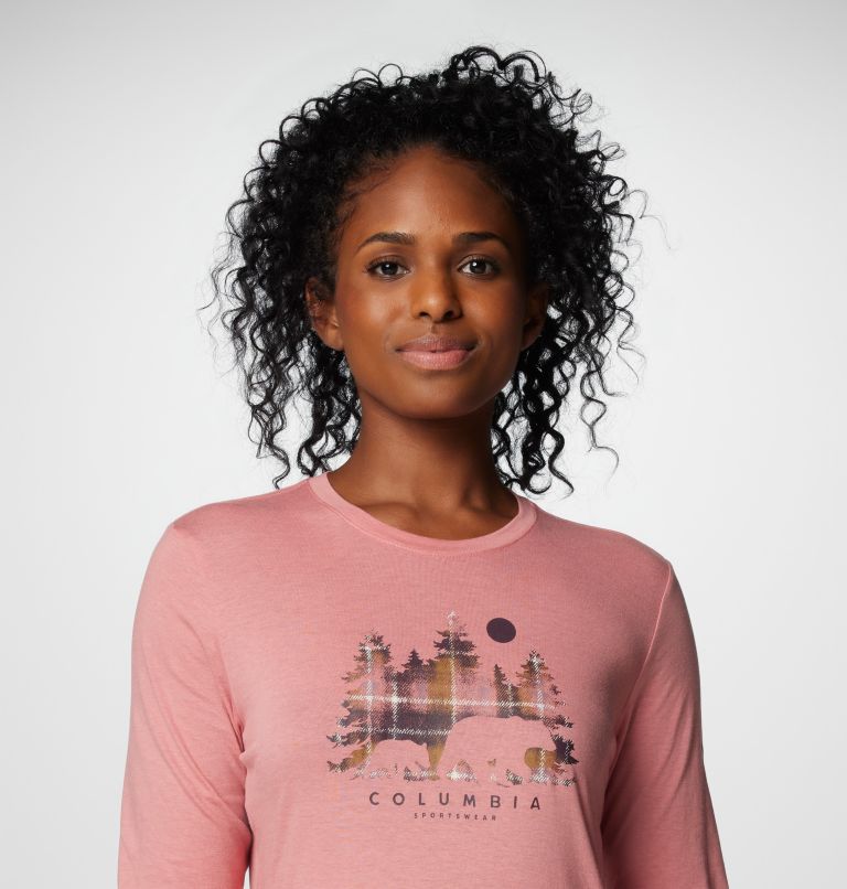 Women's Hidden Haven Long Sleeve T-Shirt, Color: Pink Agave, Treehome Omblur, image 5