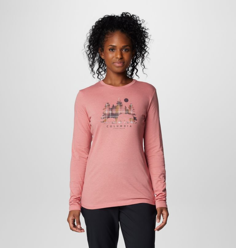Women's Hidden Haven Long Sleeve T-Shirt, Color: Pink Agave, Treehome Omblur, image 1