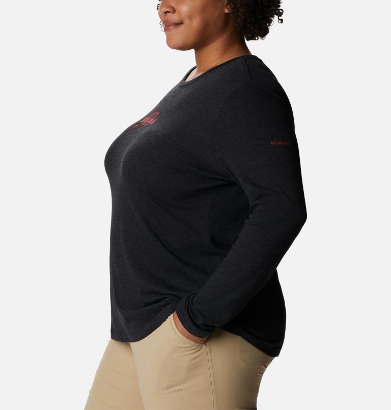 Thumbnail: Women's Hidden Haven Long Sleeve Tee - Plus Size, Color: Black Heather, Range Roam Print, image 3
