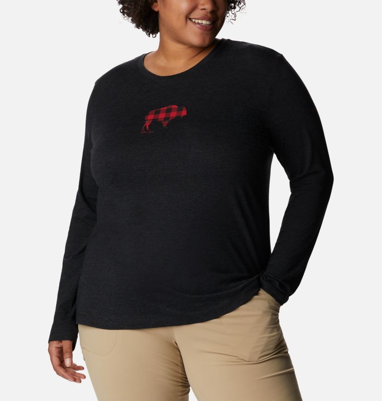 Thumbnail: T-shirt à manches longues Hidden Haven pour femme - Grandes tailles, Color: Black Heather, Range Roam Print, image 5