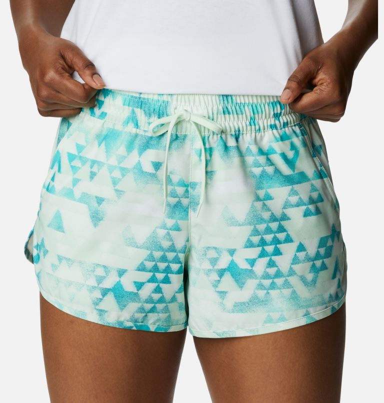 Women's Bogata Bay Stretch Printed Shorts, Color: Bright Aqua, Distant Peaks, image 4