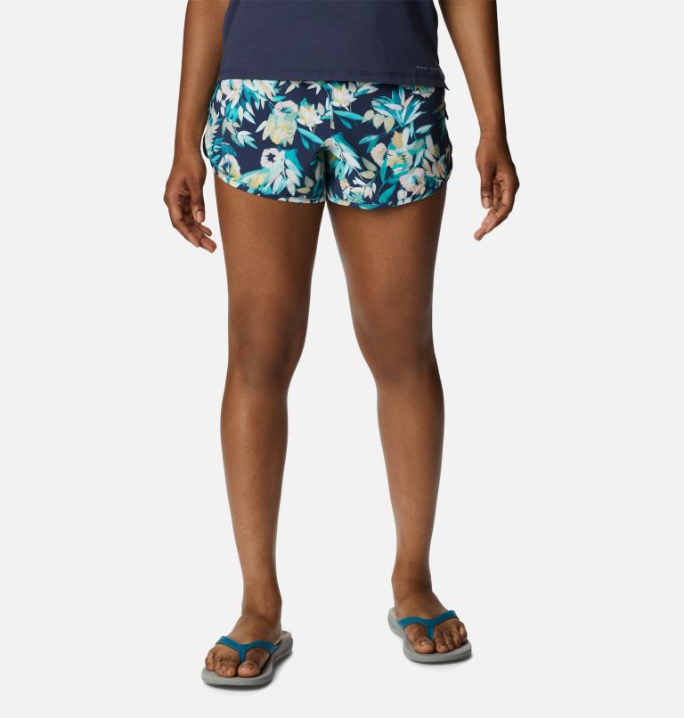 Thumbnail: Women's Bogata Bay Stretch Printed Shorts, Color: Bright Aqua, Wisterian, image 1