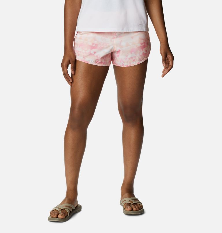 Women's Bogata Bay Stretch Printed Shorts, Color: Peach Blossom, Distant Peaks, image 1
