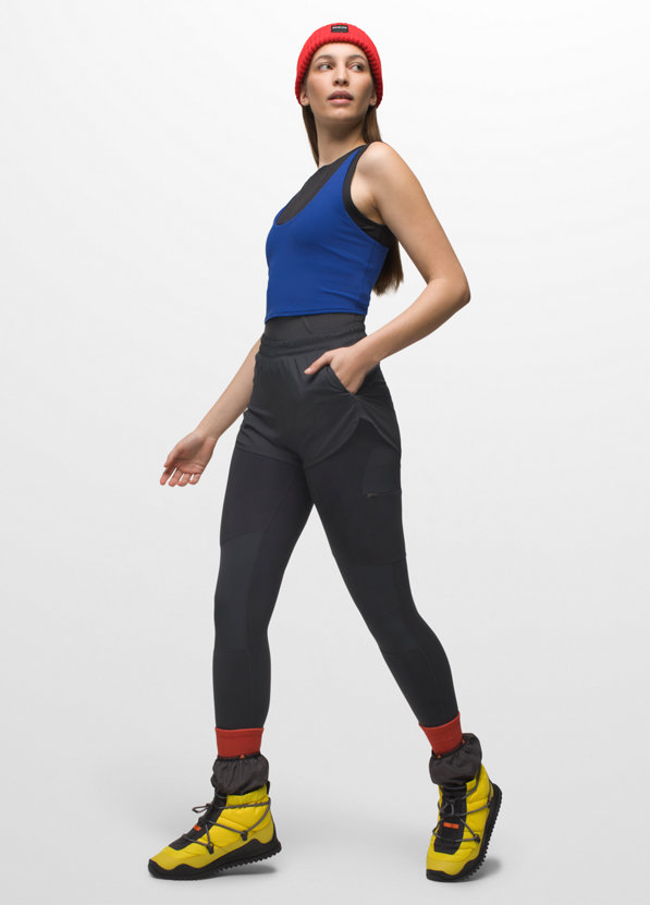 Prana Active Leggings Womens Large L Striped Gray High Rise Yoga