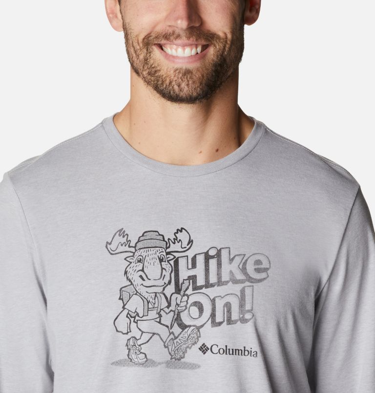 Men's Apres Lifestyle Long Sleeve Graphic T-Shirt, Color: Columbia Grey Heather, Hiking Moose, image 4