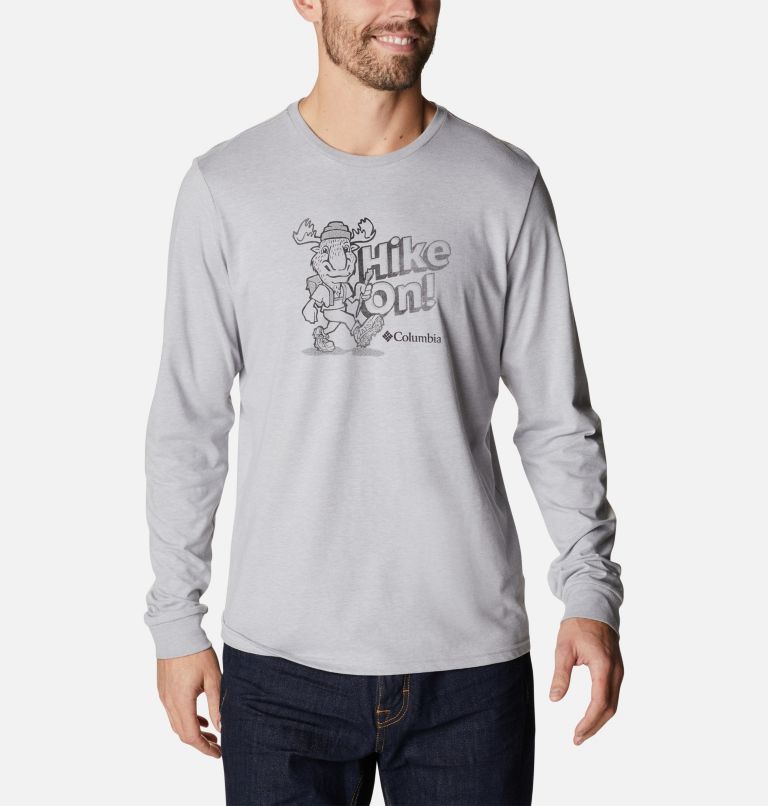 Thumbnail: Men's Apres Lifestyle Long Sleeve Graphic T-Shirt, Color: Columbia Grey Heather, Hiking Moose, image 1