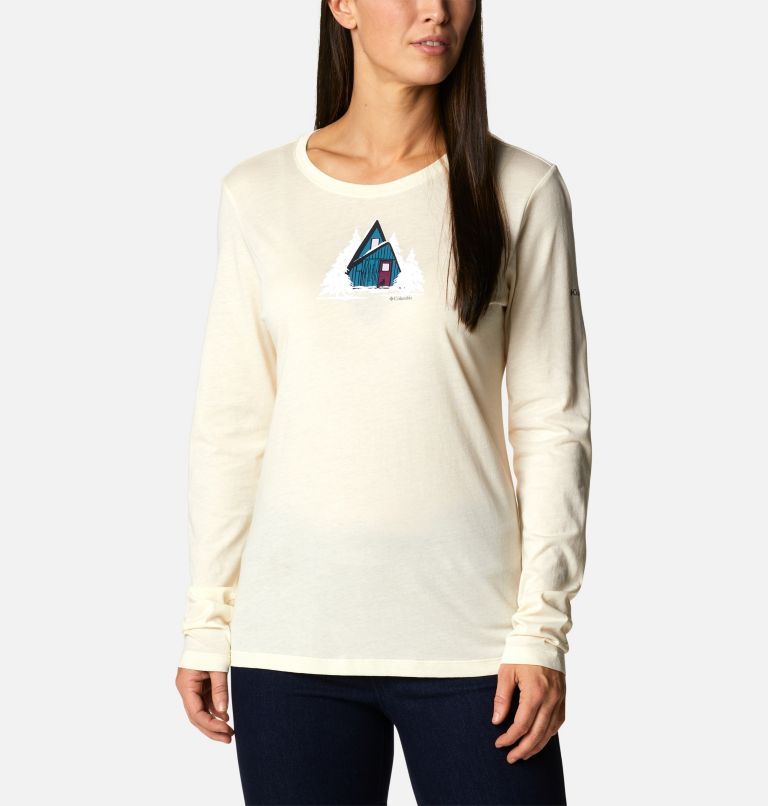 T-shirt à manches longues Mountain Trip pour femme, Color: Chalk, Ski Hut