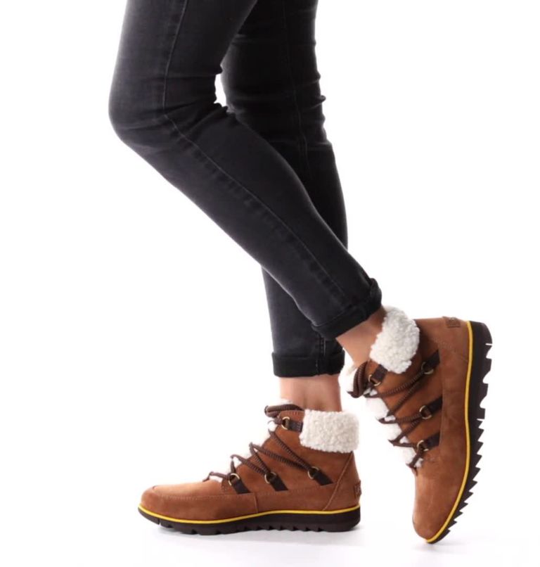 Women's Harlow Lace Cozy Bootie, Color: Velvet Tan, Blackened Brown